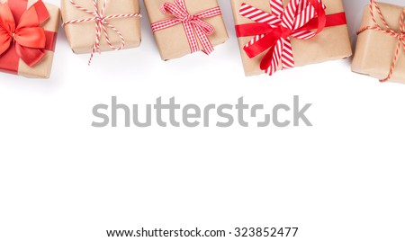 Christmas gift boxes. Isolated on white background with copy space