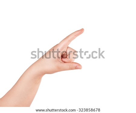 Hand holding something with space in blank on white