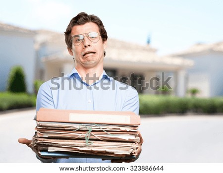 boring young man with files