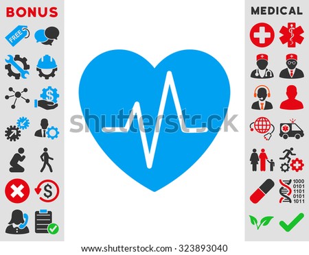 Heart Ekg vector icon. Style is bicolor flat symbol, blue and gray colors, rounded angles, white background.