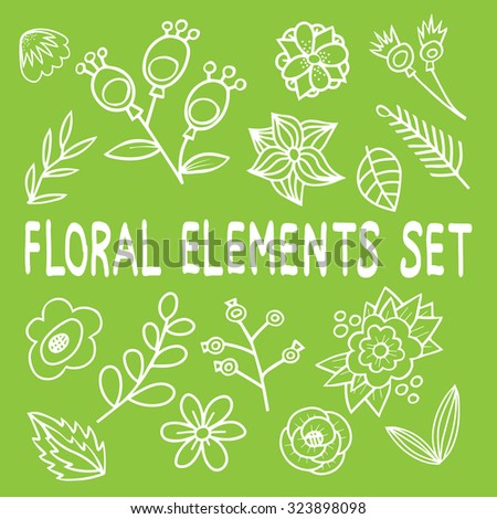 Vector cartoon floral element set.