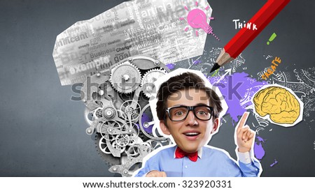 Collage image of funny businessman on colorful background
