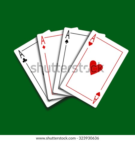 Set of four card icons with aces over green background. Vector illustration.