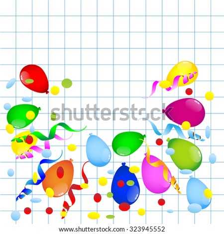 bright colored balloons on notebook sheet ,vector illustration