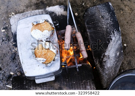 fire, sausages, oil, water, burgers, food, cooking, nature, barbecue