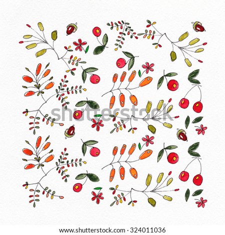 Watercolor Retro pattern with trees. Tree Pattern.  Pattern with watercolor graphic which can be used as wallpaper. Autumn layout. Watercolor background flower. Album "Autumn surfaces".