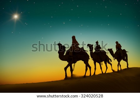 Three Wise Men Camel Travel Desert Bethlehem Concept Royalty-Free Stock Photo #324020528