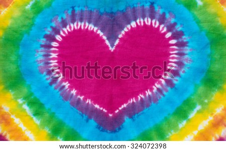 heart sign tie dyed pattern on linen fabric.
