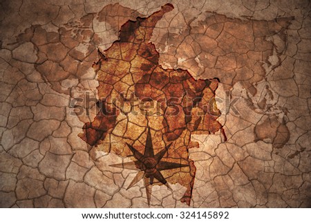 colombia map on vintage crack paper background