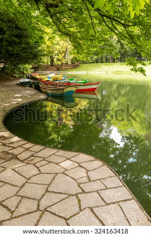 Beautiful small lake with boats