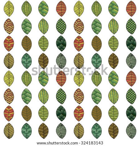 Vector seamless pattern. Floral stylish background with colorful leaves