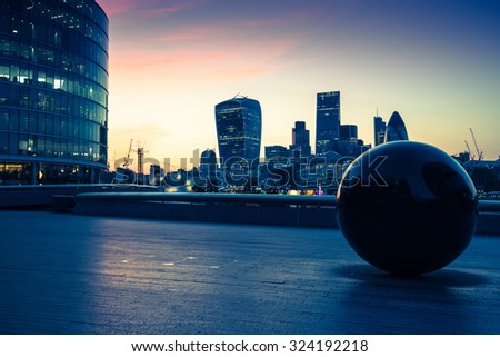 London downtown skyline at twilight, vintage effect photo