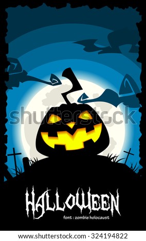 vector creepy halloween background with laughing evil pumpkin silhouette in the dark night