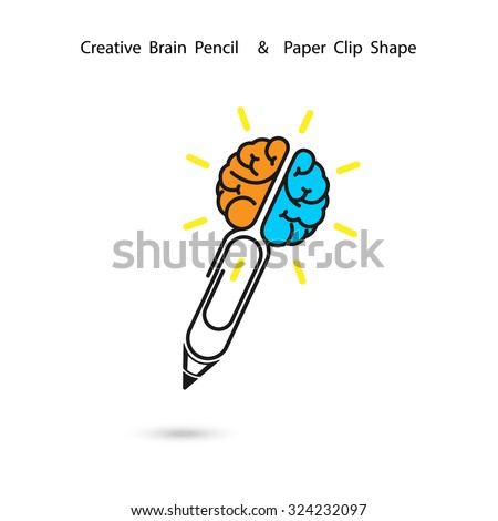 Creative brain pencil logo design,Paper clip sign.Concept of ideas inspiration, innovation, invention, effective thinking, knowledge. Business and Education concept.Vector illustration