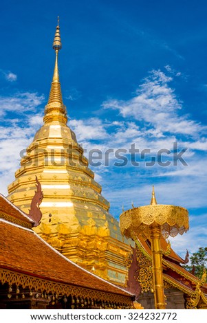 Golden pagoda in Doi Suthe temple Chiang Mai, Thailand.
