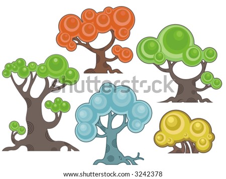 Vector tree designs in a cartoon style. Check my portfolio for more of this series as well as thousands of other great vector items.