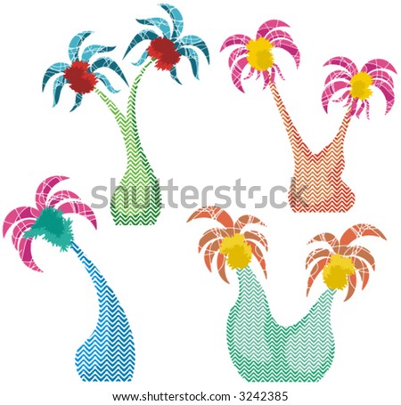 Vector palm tree designs in a funny style. Check my portfolio for more of this series as well as thousands of other great vector items.