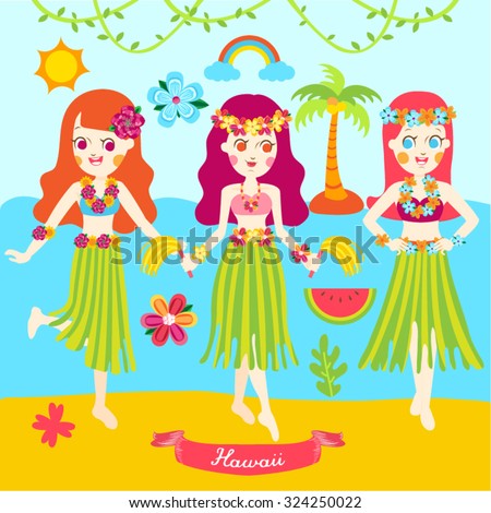 Hawaiian Girls Vector Design Illustration