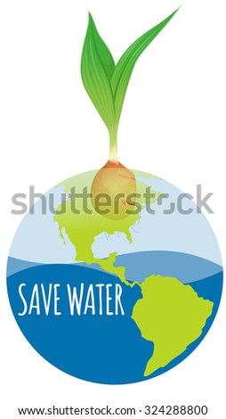 Save water diagram with earth and plant illustration