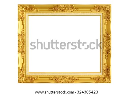 gold picture frame on white background.
