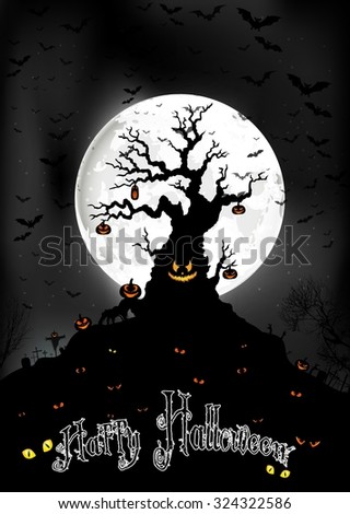 Halloween background on the full moon. vector