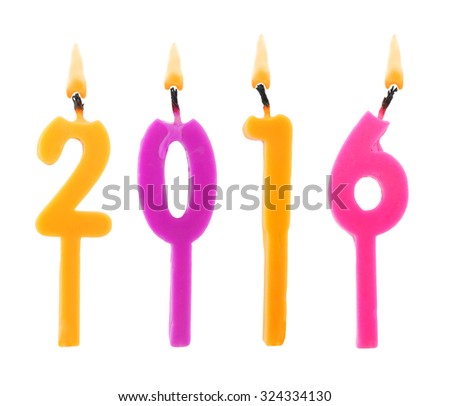 Burning candles on white background, number 2016, new year concept