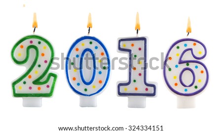 Burning candles on white background, number 2016, new year concept