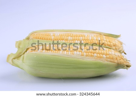 Organic fresh corns isolated on white background.