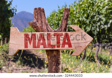 Malta wooden sign with winery background