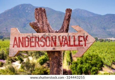 Anderson Valley wooden sign with winery background