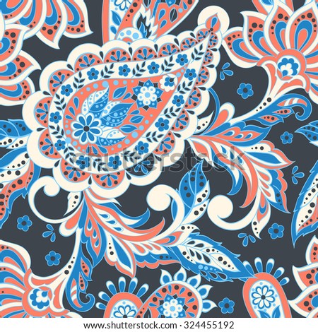 Vintage pattern in indian batik style. Seamless floral vector background