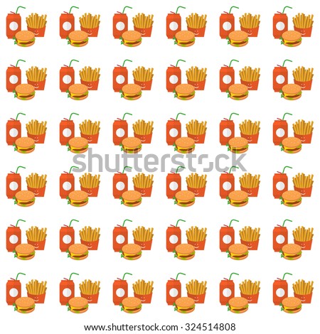Pattern background with a hamburger and  French fries water seamless