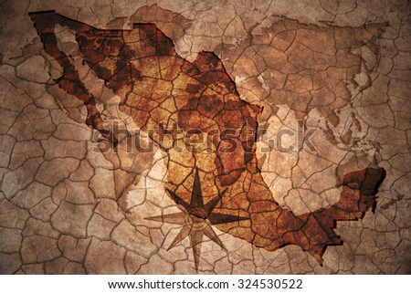 mexico map on vintage crack paper background