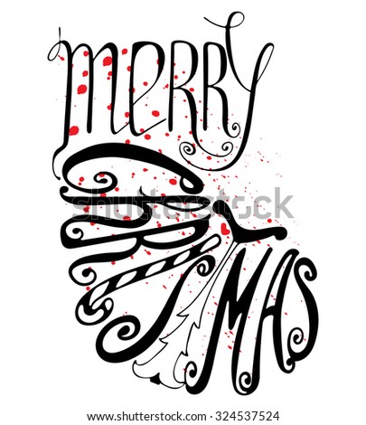 Calligraphic Merry Christmas lettering. Vector illustration. Merry Christmas retro postcard. Quote isolated on the silhouette of a Christmas sock.