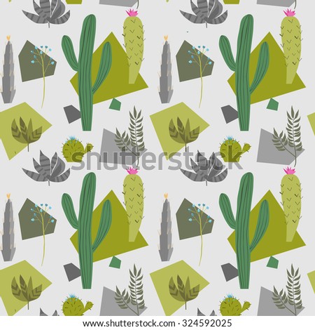 Seamless exotic background texture with cactus, fruits, potted plants. Can be used for wallpaper, web, design, textile and other