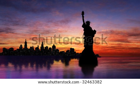 New York skyline wuth Statue of Liberty