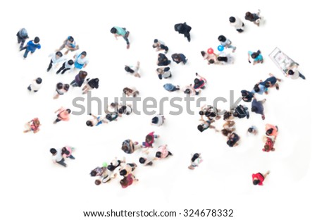 Crowd of people blurred on white  for background from top view , bird eye view