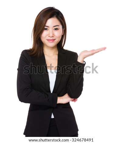 Young Businesswoman with hand showing blank sign