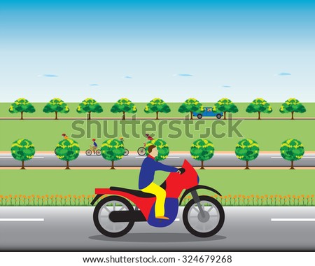 Man on a motorbike. Illustration, elements for design.