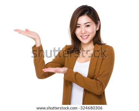 Asian Young Businesswoman with hand showing blank sign