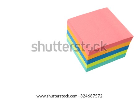Color block of paper notes isolated on white background