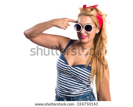 Pin-up girl making crazy gesture