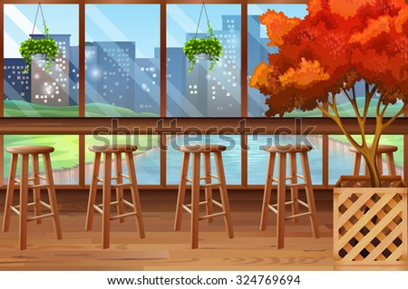 Inside of cafe with bar and stools illustration