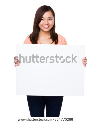 Asian woman show with the empty white board