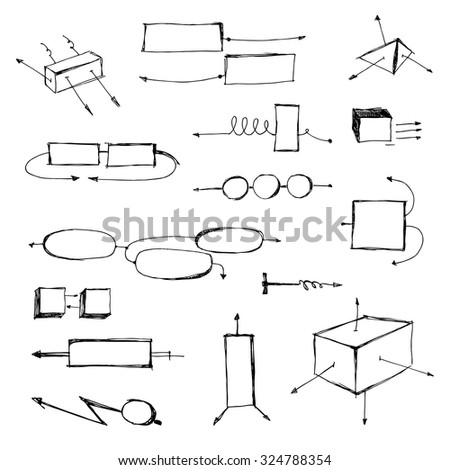 arrows technical set for design, hand drawn arrows set, sketched style