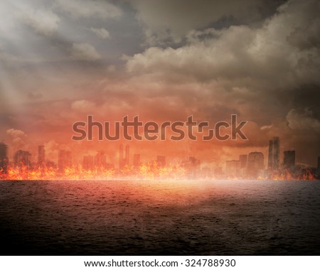 Burning city. Disaster concept. You can put your design on the city