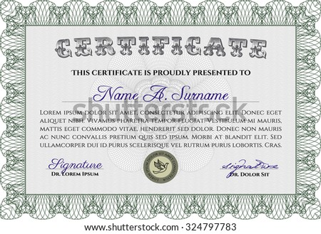 Sample certificate or diploma. Border, frame.Retro design. With complex background. 