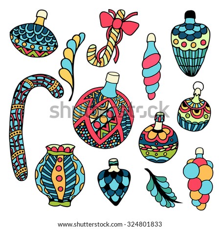 Christmas tree toys, isolated color vector art illustration icon.