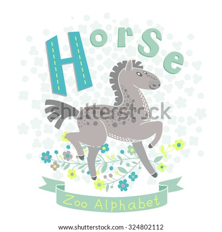 Letter H - Horse. Alphabet with cute animals.