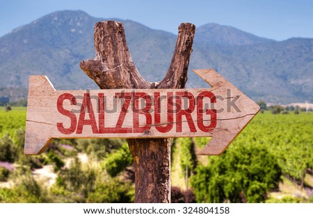Salzburg wooden sign with field background
